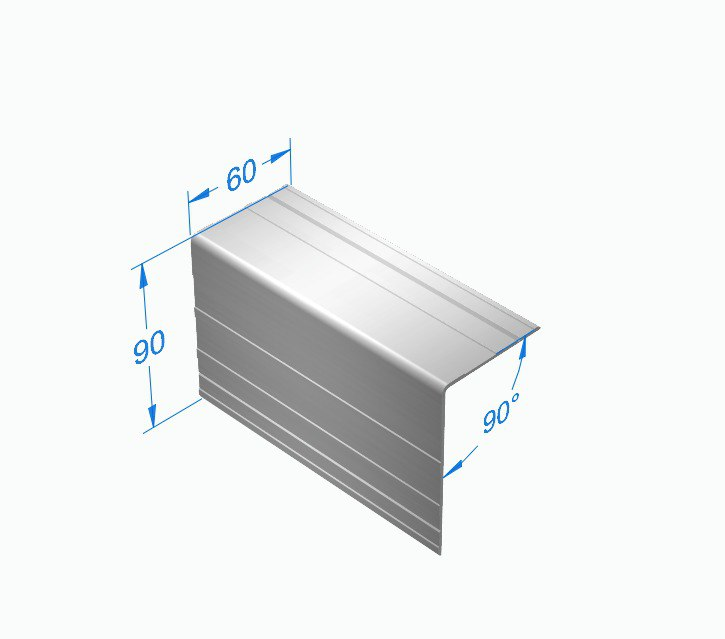 Уголок алюминиевый окантовочный 90 х 60 мм, АНОД