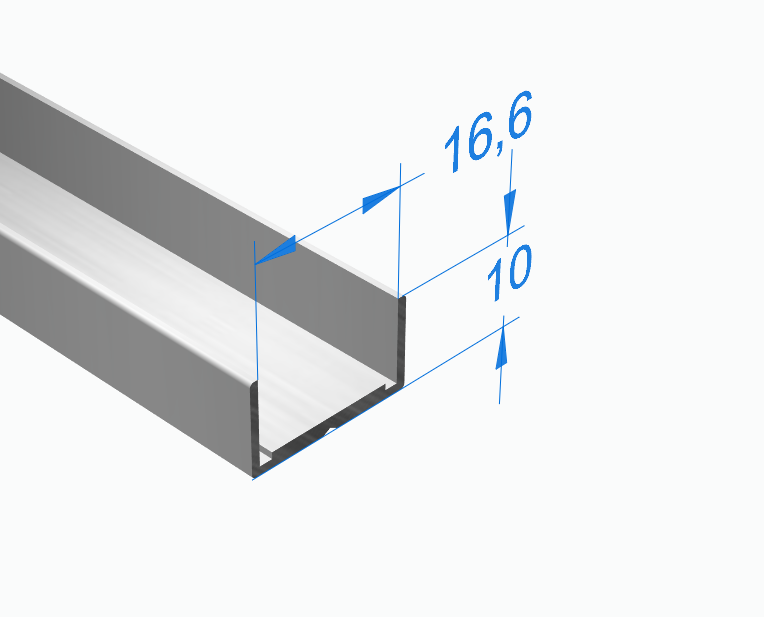 Алюминиевый швеллер 10х16,6 мм, стенка 1,0 мм, АНОД