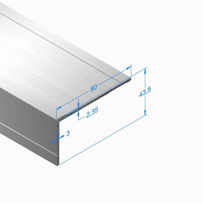 Уголок алюминиевый окантовочный 80 х 43,5 мм, АНОД