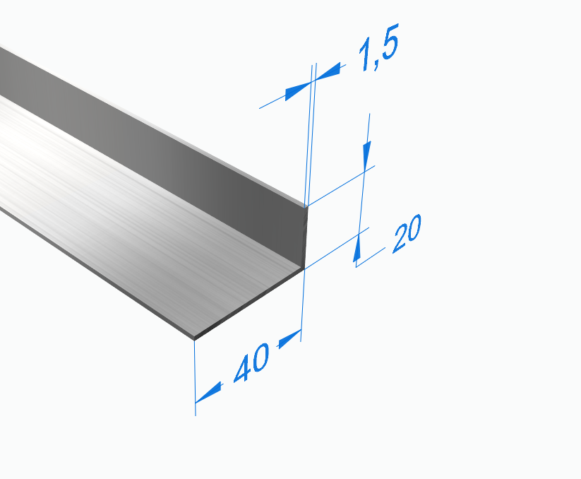 Уголок алюминиевый 40х20х1,5 мм, БЕЗ ПОКРЫТИЯ