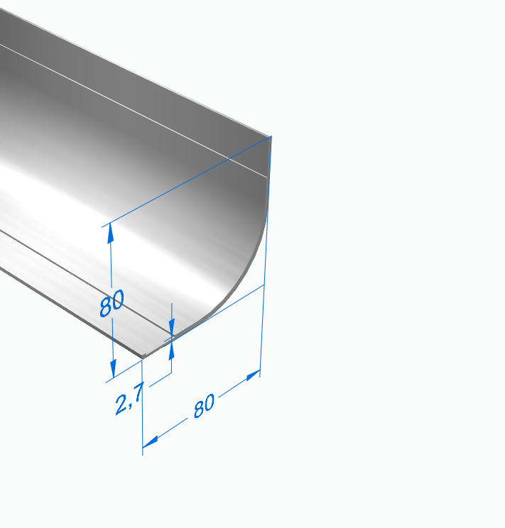 Уголок алюминиевый окантовочный, скругленный  80 х 80 мм, АНОД