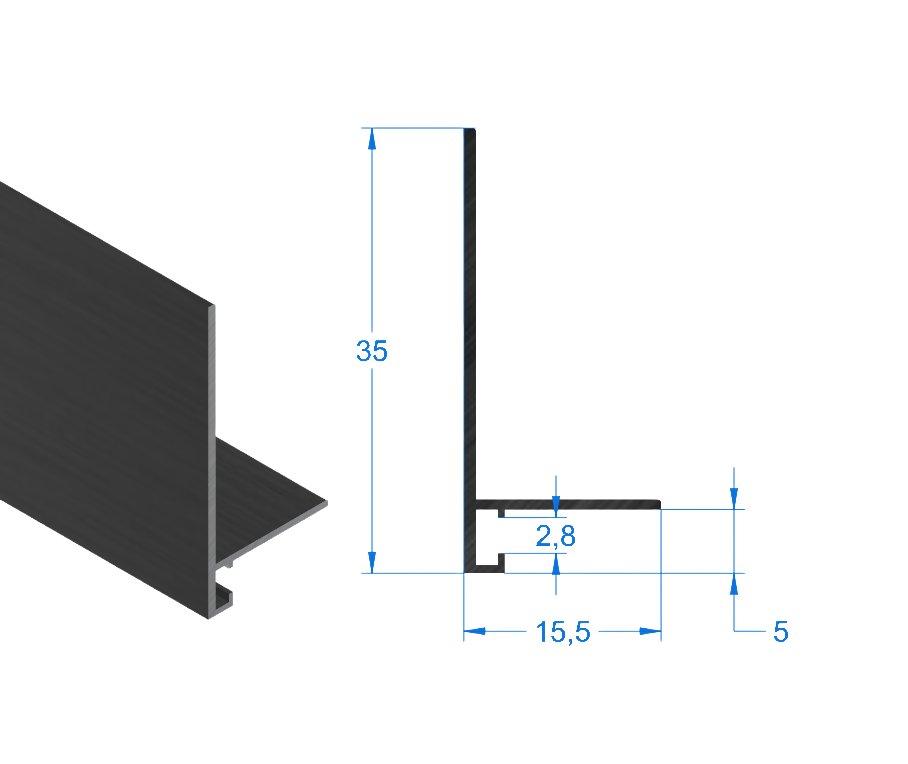 Теневой микроплинтус скрытого монтажа  35 мм, RAL 9005 черный матовый