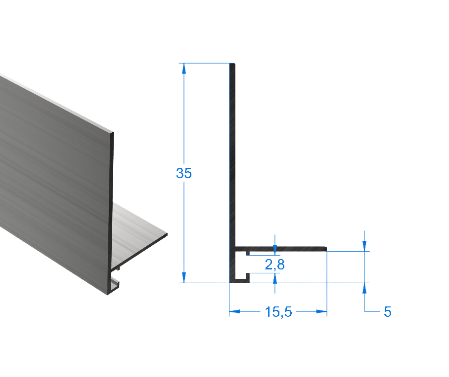 Теневой микроплинтус скрытого монтажа  35 мм,  АНОД СЕРЕБРО