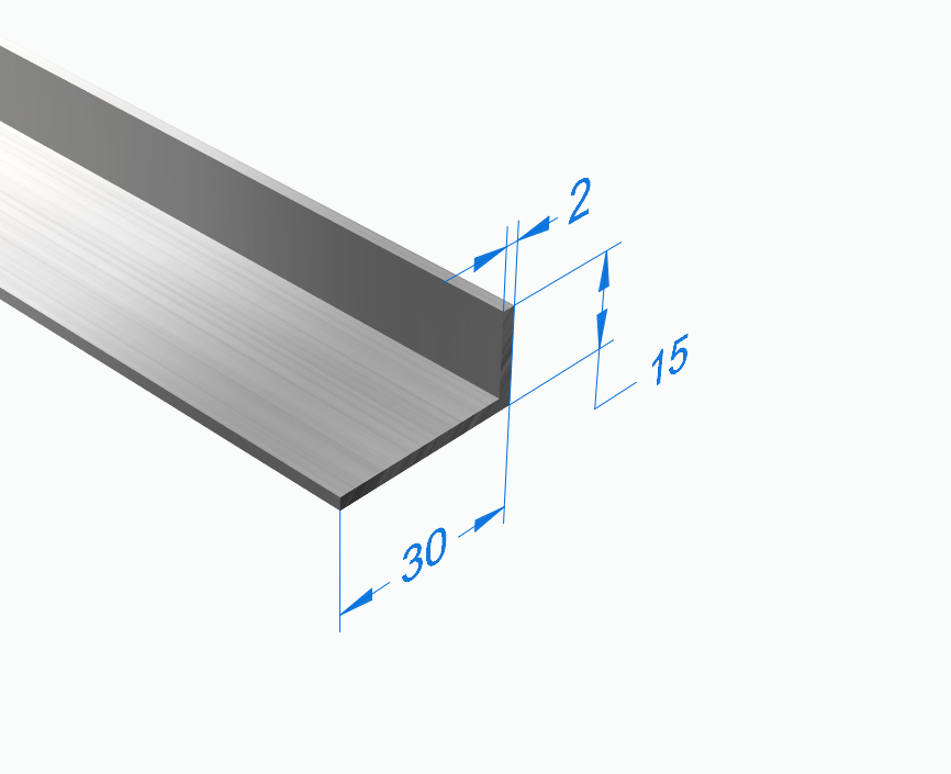 Уголок алюминиевый 30х15х2 мм, БЕЗ ПОКРЫТИЯ
