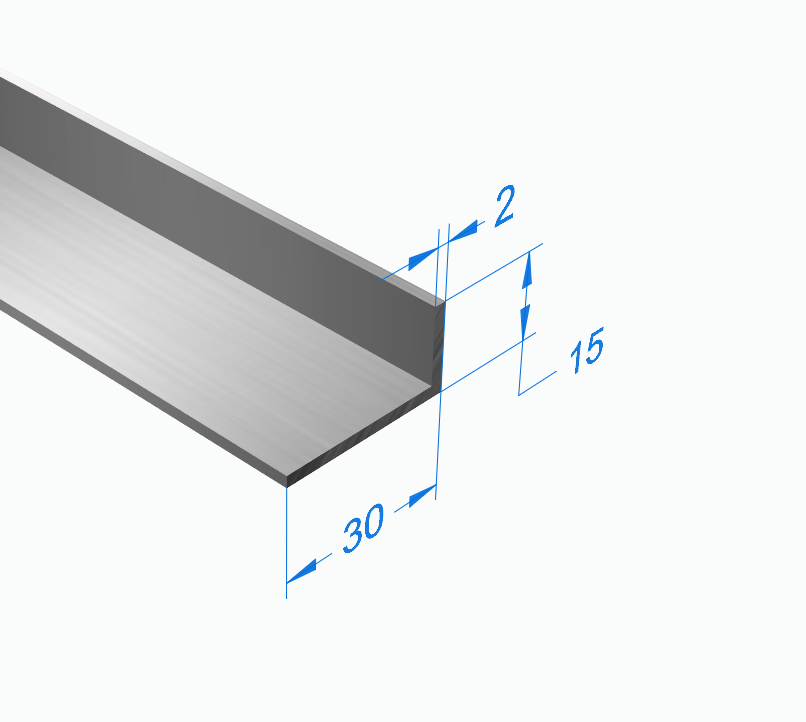 Уголок алюминиевый 30х15х2 мм, АНОД
