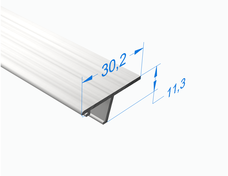 Т профиль (крышка накладка)  30 мм для цельностеклянных ограждений ЛК 60 (анод. алюминий)