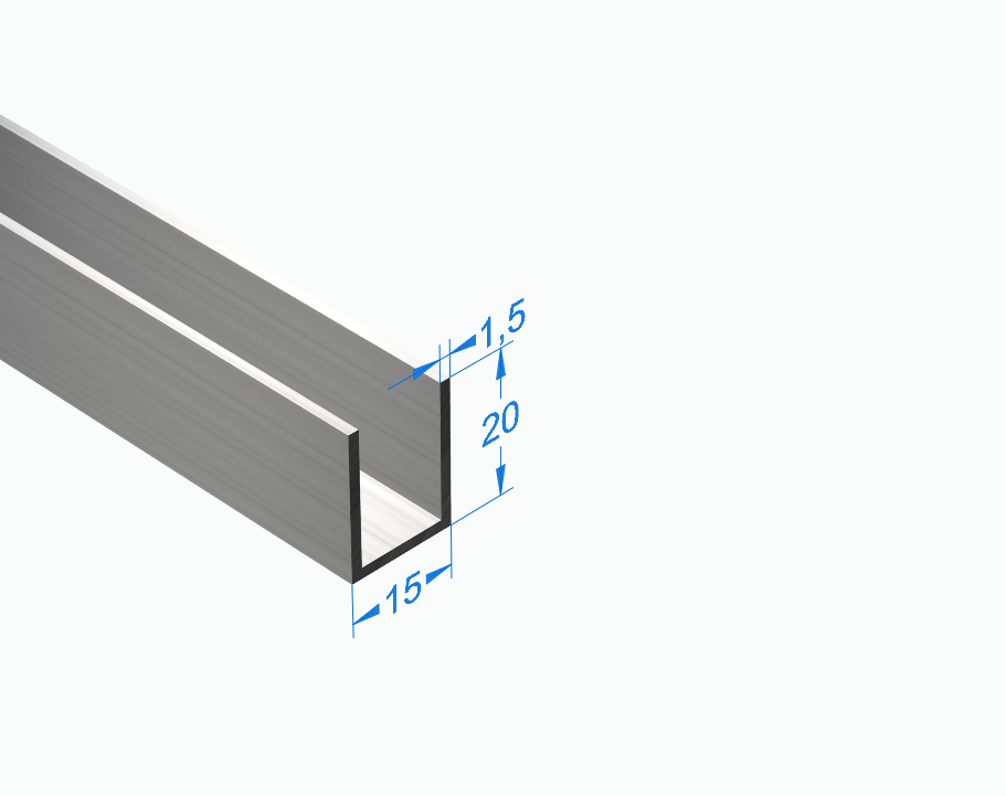Алюминиевый швеллер 20х15х20 мм, стенка 1,5 мм
